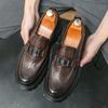 Осенние черные оксфордские туфли мужские на толстой подошве с большим мысом, формальные деловые туфли-муффины, повседневные кожаные туфли без застежек
