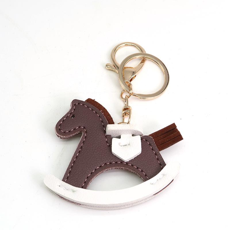 TikTok Trendy Leather Horse Keychain Pendant - Cartoon Rocking Horse Bag Charm