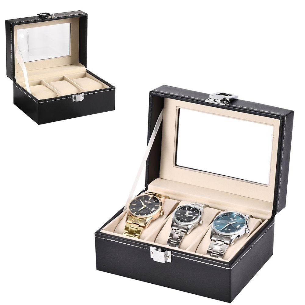 PU Leather Watch Box Black Watch Storage Box Luxury Watch Display Box