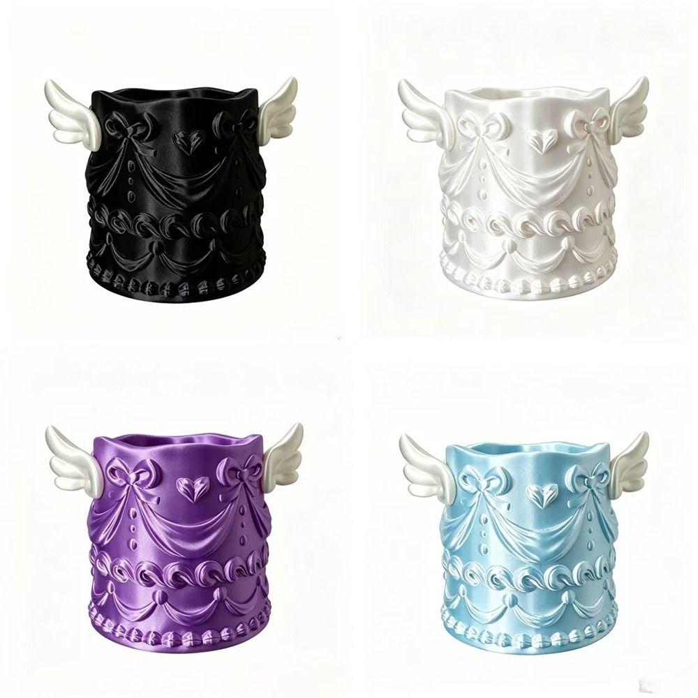 Desktop Storage Cosmetic Organizer Bucket Angel Wings Brush Holder Desktop Organization