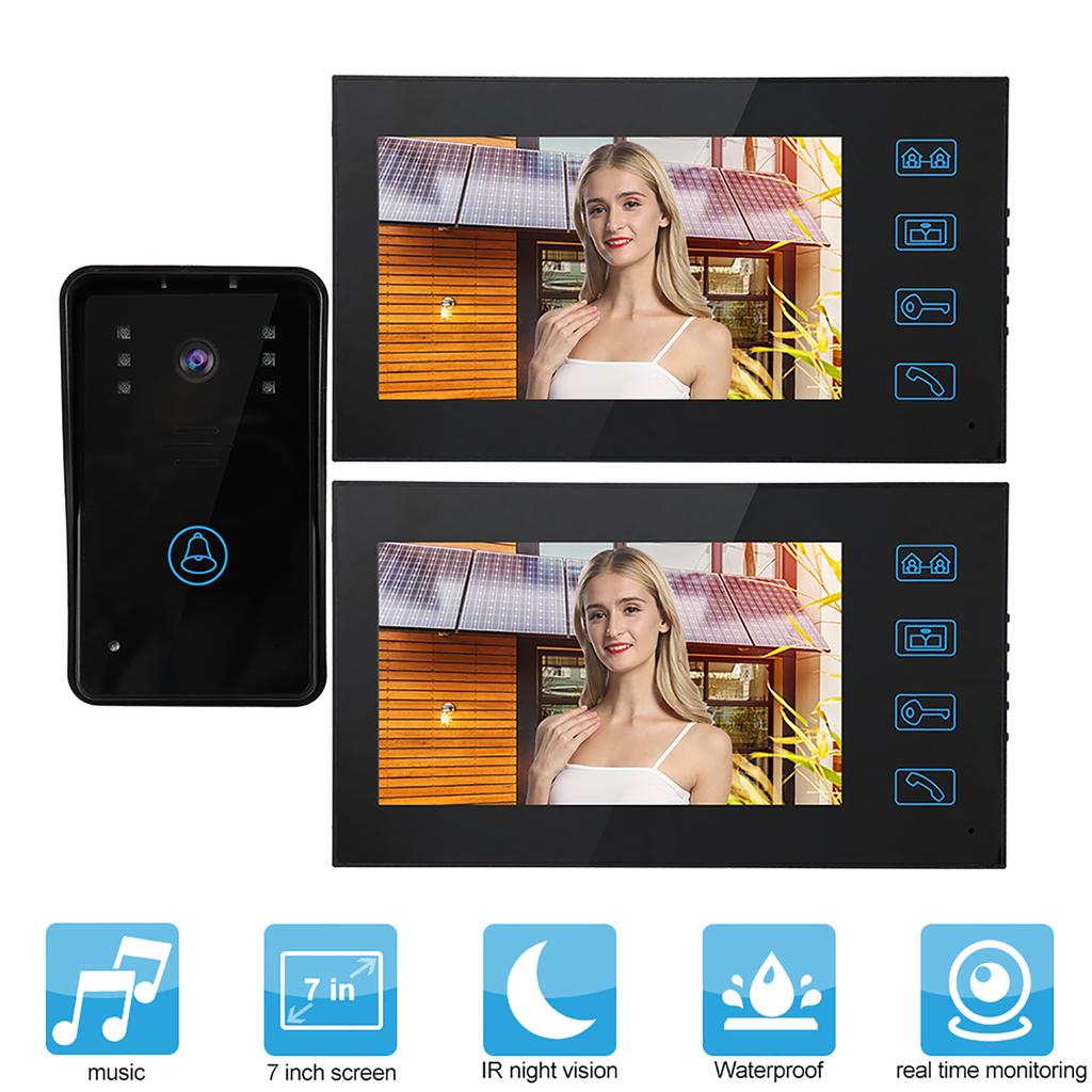 7in Video Intercom 2 Monitors Touch Doorphone Night Vision Access Doorbell System