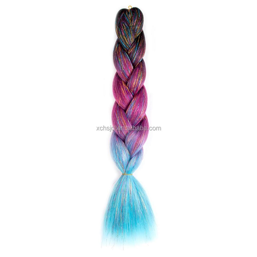 Customized Soft Heat Resistant Fiber Festival Ombre Pure 2 3 4 5 Tone Color Tinsel Glitter Jumbo Braiids
