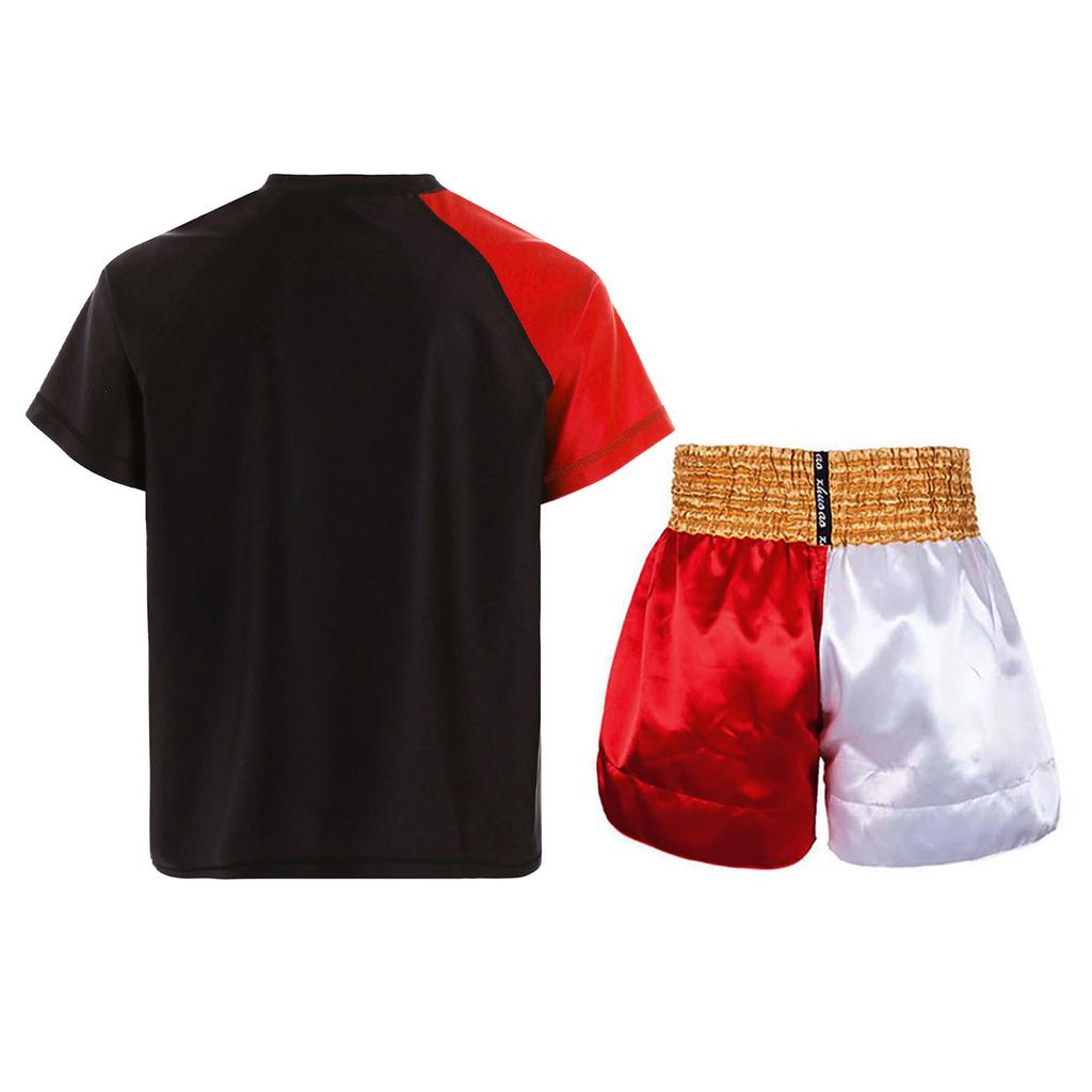 Boys Boxer Training Set Color Block Patchwork T Shirt Round Neck Short Sleeve Athletic Top Boxing Shorts