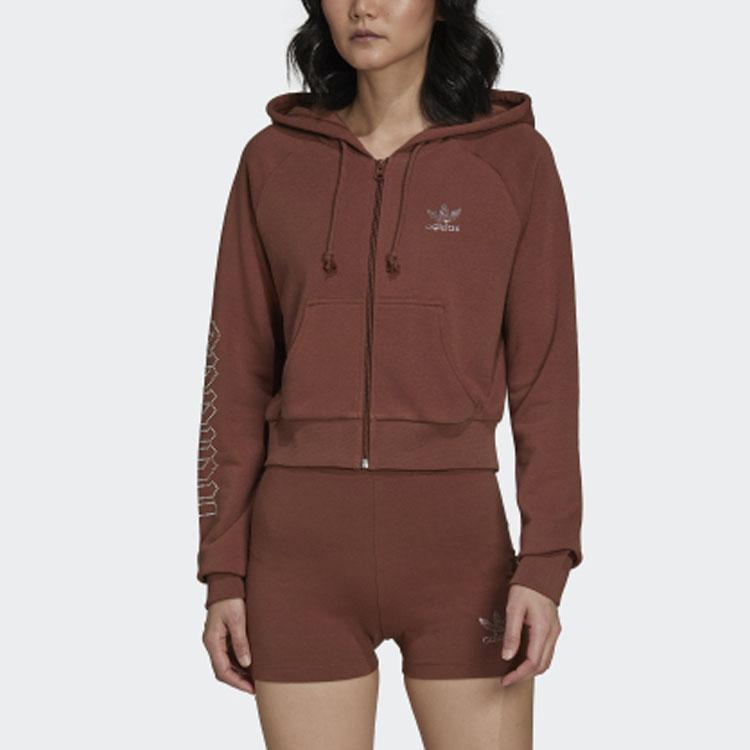 adidas Укороченная спортивная куртка с логотипом из страз, женские куртки коричневого цвета HF6768