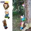 Cartoon Dwarf Elf Gnome Climbing Tree Sculpture Statues Sculpture Gnome Art Statue Garden Ornament Home Garden Sculpture Decor