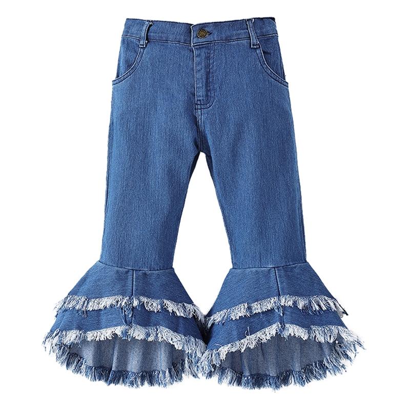 Детские джинсы для девочек, расклешенные брюки с эластичной резинкой на талии, детские джинсовые брюки