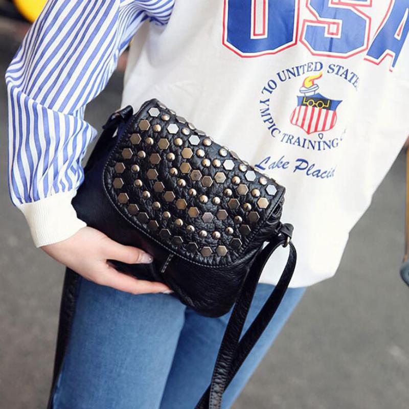 Black Women Pu Rivet Stud Crossbody Bags Female Women Messenger Bags Purses and Shoulder Bag