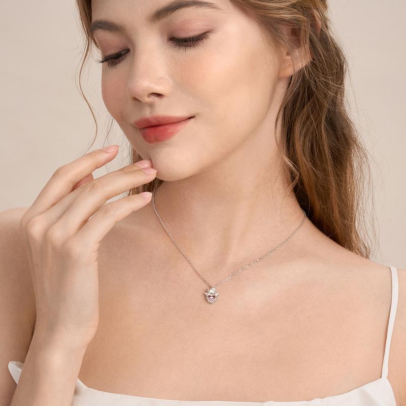 Sanrio HelloKitty/Hello 925 Silver Luck Protects the Beating Heart Pink Diamond Light Luxury Sparkling Niche High-end 3031-Hello Kitty Love Necklace