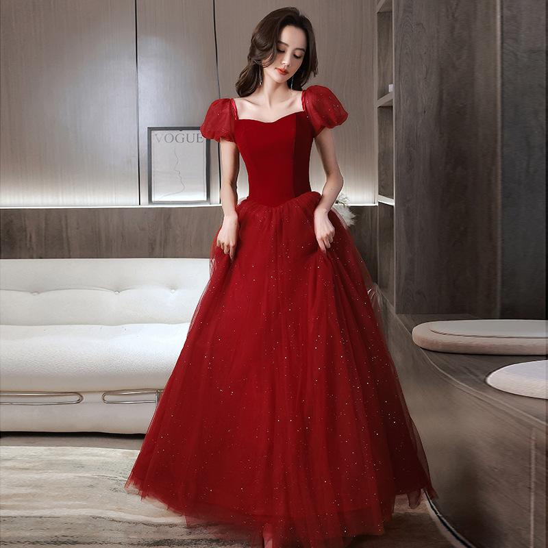 Princess on the Run Toast Bride 1011 New Temperament Red Engagement Summer Evening Dress Women's Small Dress