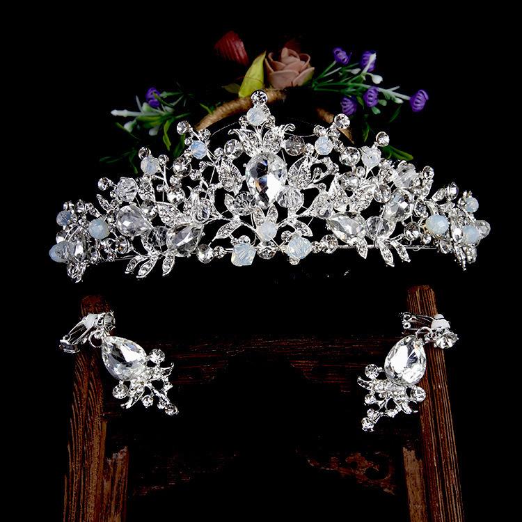 Свадебная тиара золотая корона аксессуары для свадебного платья серьги набор аксессуаров для волос розовая хрустальная корона
