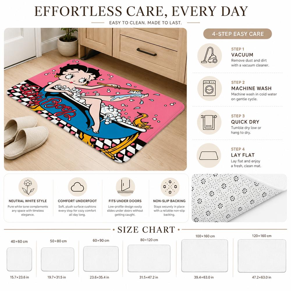 Vintage Cartoon B-Betty Boop Floor Mat Non-Slip Absorbent Floor Mat Decorative Rug for Home Bathroom Bedroom Entryway