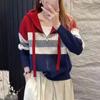 Цветной полосатый вязаный кардиган на молнии с капюшоном для женщин, осень 2023, элитный женский свободный свитер, кардиган, женские топы
