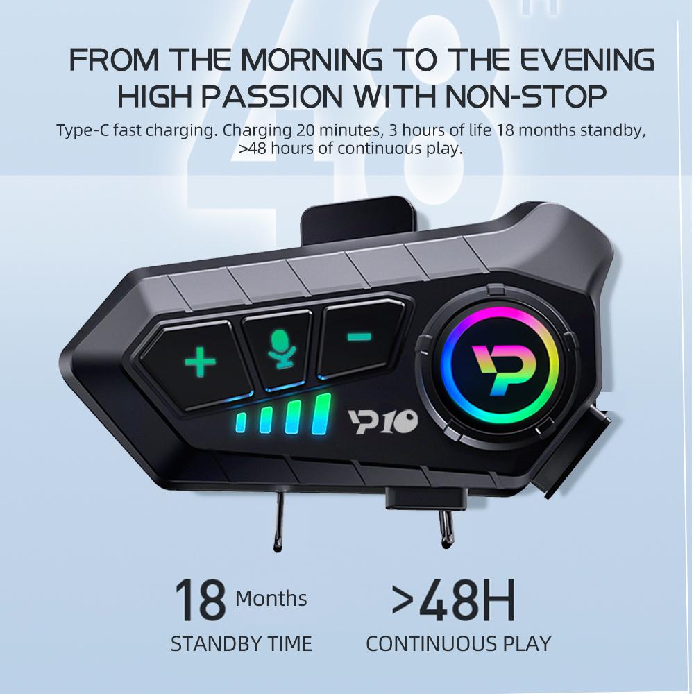 Motorcycle Helmet Wireless Headset Bt 5.3 Bluetooth 2000Mah Helmet Headset Voice Assistant Moto Earphone Motorbike Headphone