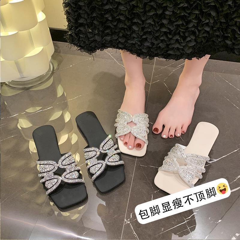 Новая Мода Темперамент Летняя Мода Все-сочетаемая Большой Размер Женская Обувь Стразы Шлепанцы Женская Летняя Одежда