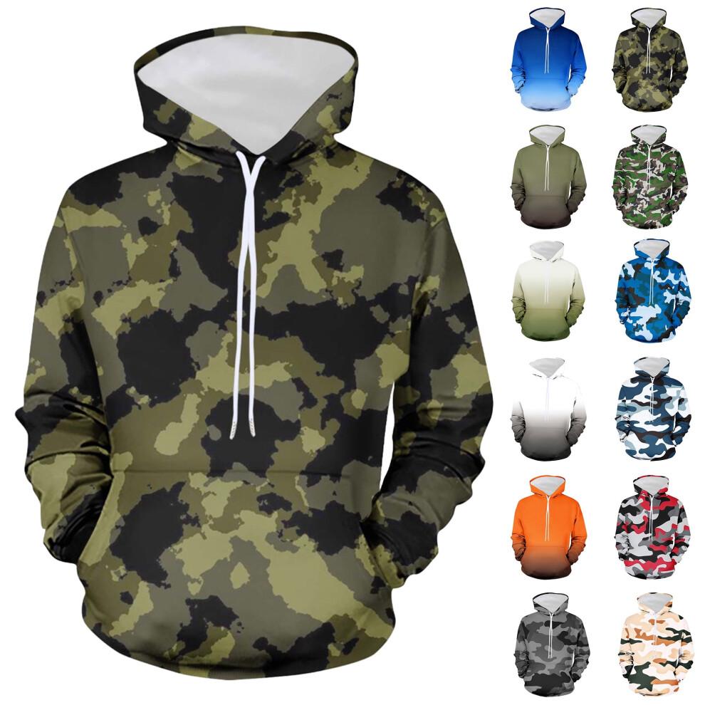 Men's Camouflage Hoodie Pullover Sweatshirt Loose Fit Long