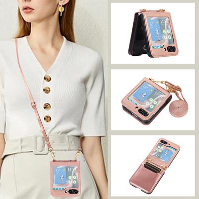 Новая модель подходит для чехла для мобильного телефона Samsung Z Flip5, складной чехол-книжка для Flip4, кожаный чехол для мобильного телефона через плечо, чехол для защиты карт