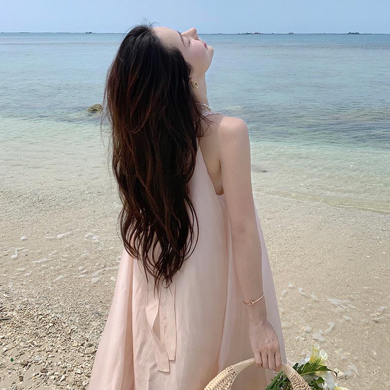 Sanya Seaside Tencel Halter Neck Fairy Летняя узкая длинная юбка