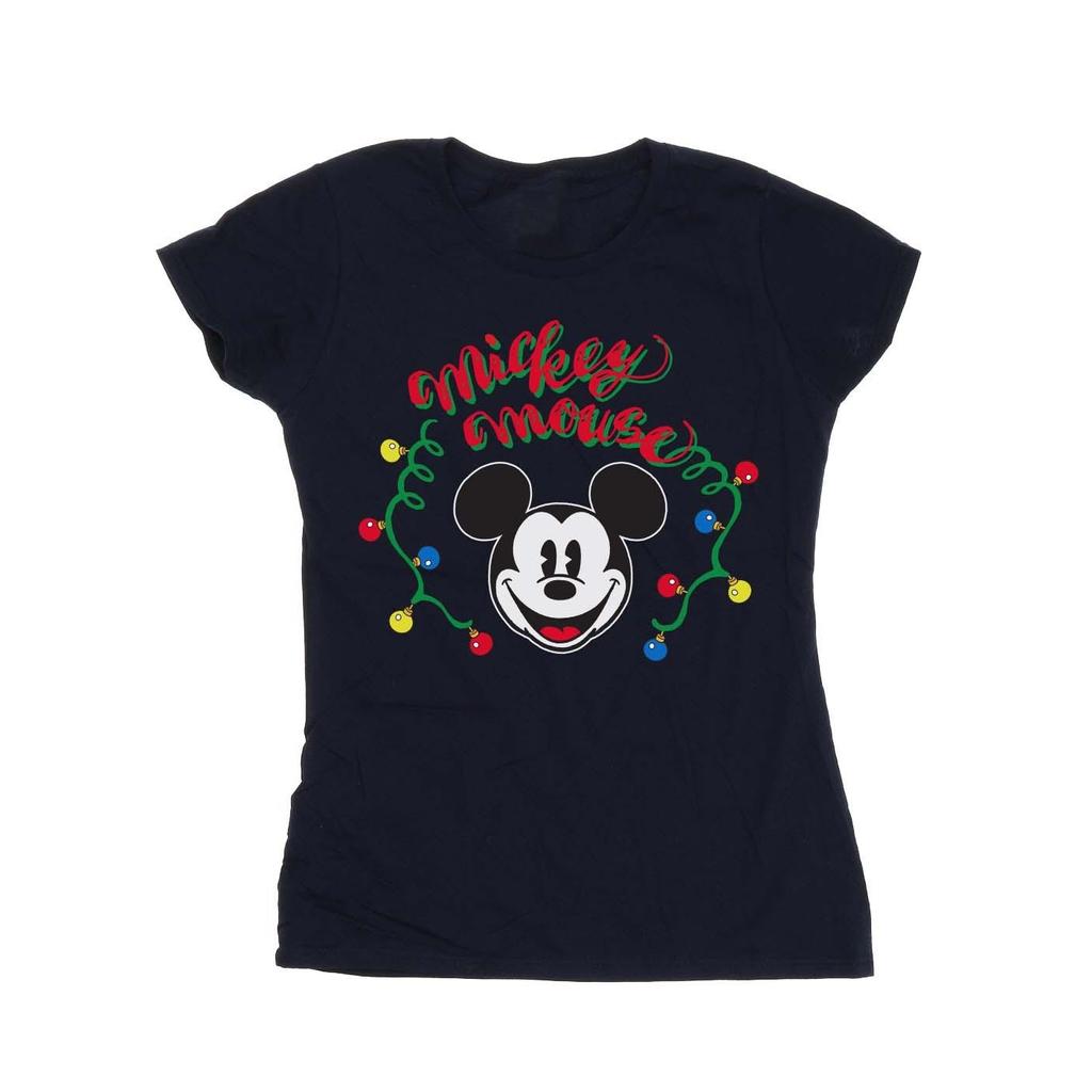 Disney Womens/Ladies Mickey Mouse Christmas Light Bulbs Cotton T-Shirt