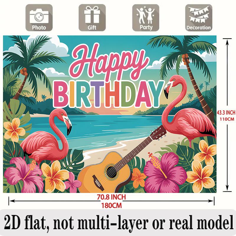 Party Backdrop Tropical Flat Palm Tree Trees Guitar Flowers Hanging Seasons Event Backdrop Decoration Birthday Party Decor