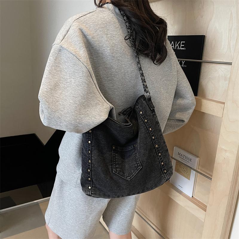 Винтажная джинсовая сумка-тоут, большая вместительная сумка через плечо, женская сумка через плечо с цепочкой