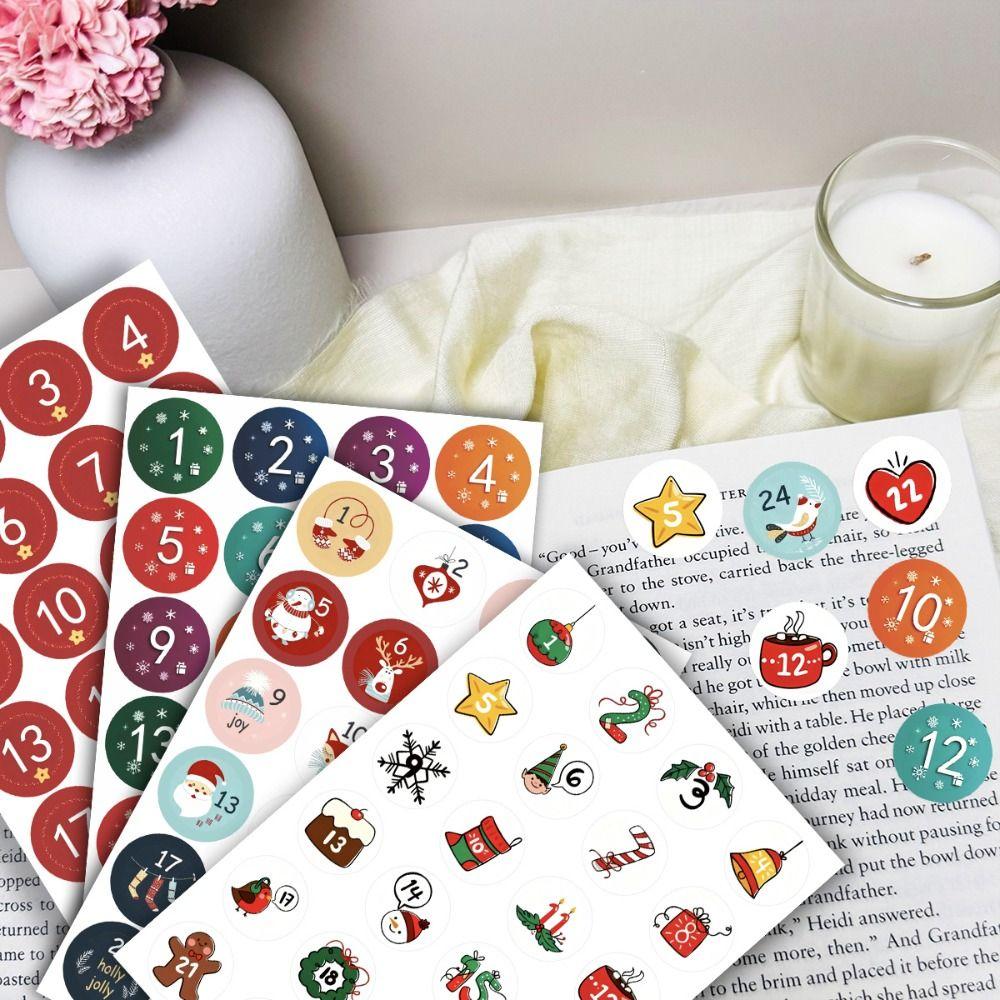 24pcs Per Sheet Numbered Stickers Christmas Packaging Labels Cookie Candy Packaging