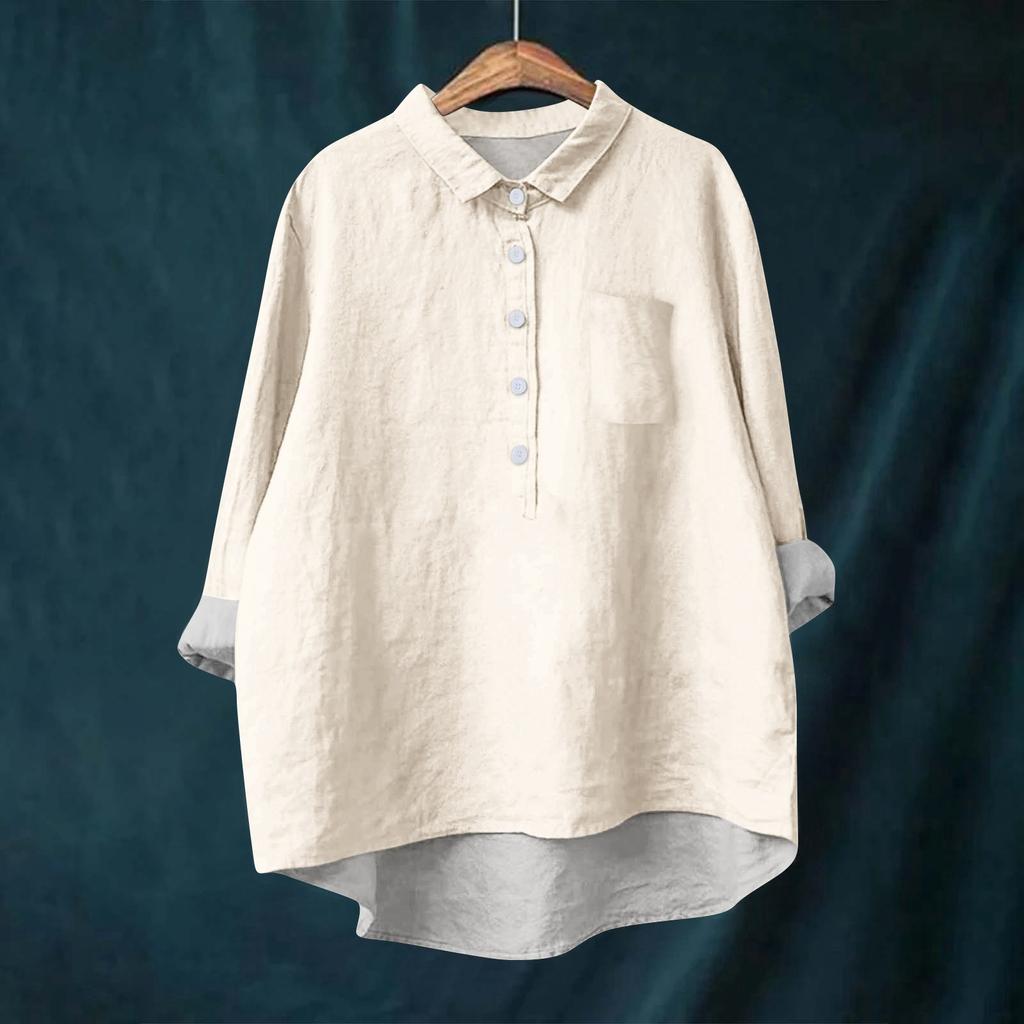 Женская рубашка-блузка с длинными рукавами и пуговицами, однотонный повседневный подол, нестандартный воротник рубашки