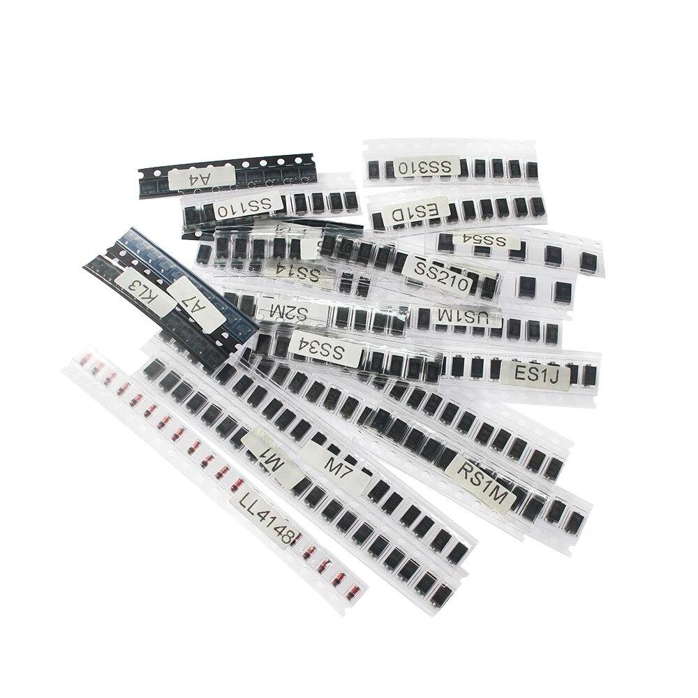 260pcs/set Switching Diode, Schottky Diode, Rectifier Diode Assorted Kit : M1 M2 M4 M7 S2M RS1M US1M ES1D SS14 SS110 SS34 LL4148
