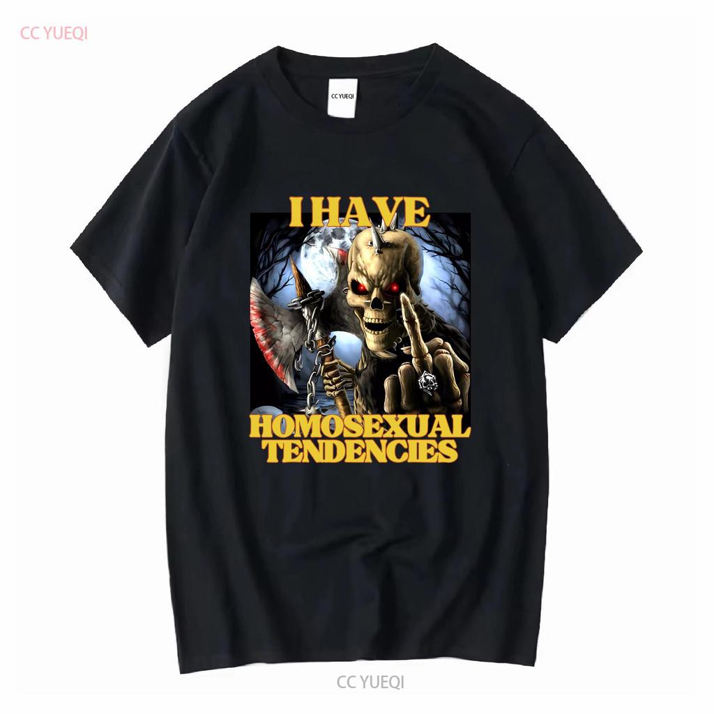 Homosexual Tendencies Funny Hard Skeleton Meme T shirt Badass Cringe Unhinged Ironic Gen z Gay long or short sleeves vintage