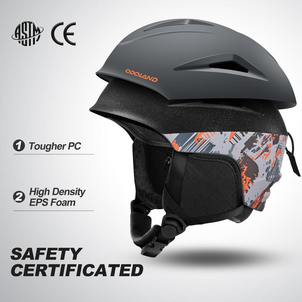 Odoland Ski Helmet and Snow Goggle Size Snowboard Glasses Flat Impact UV Adult L Set, Dial-Type Adjustment, Helmet, Compatible, Lens, Windproof,