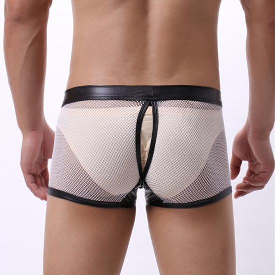 Men Thongs Hollow Out Mesh Sexy Opening U Convex Super Breathable Men Boxers