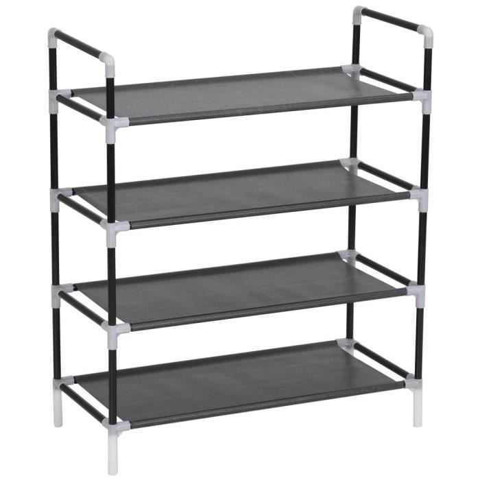 VidaXL Shoe Rack with 4 Shelves Metal and Non-woven Fabric Black