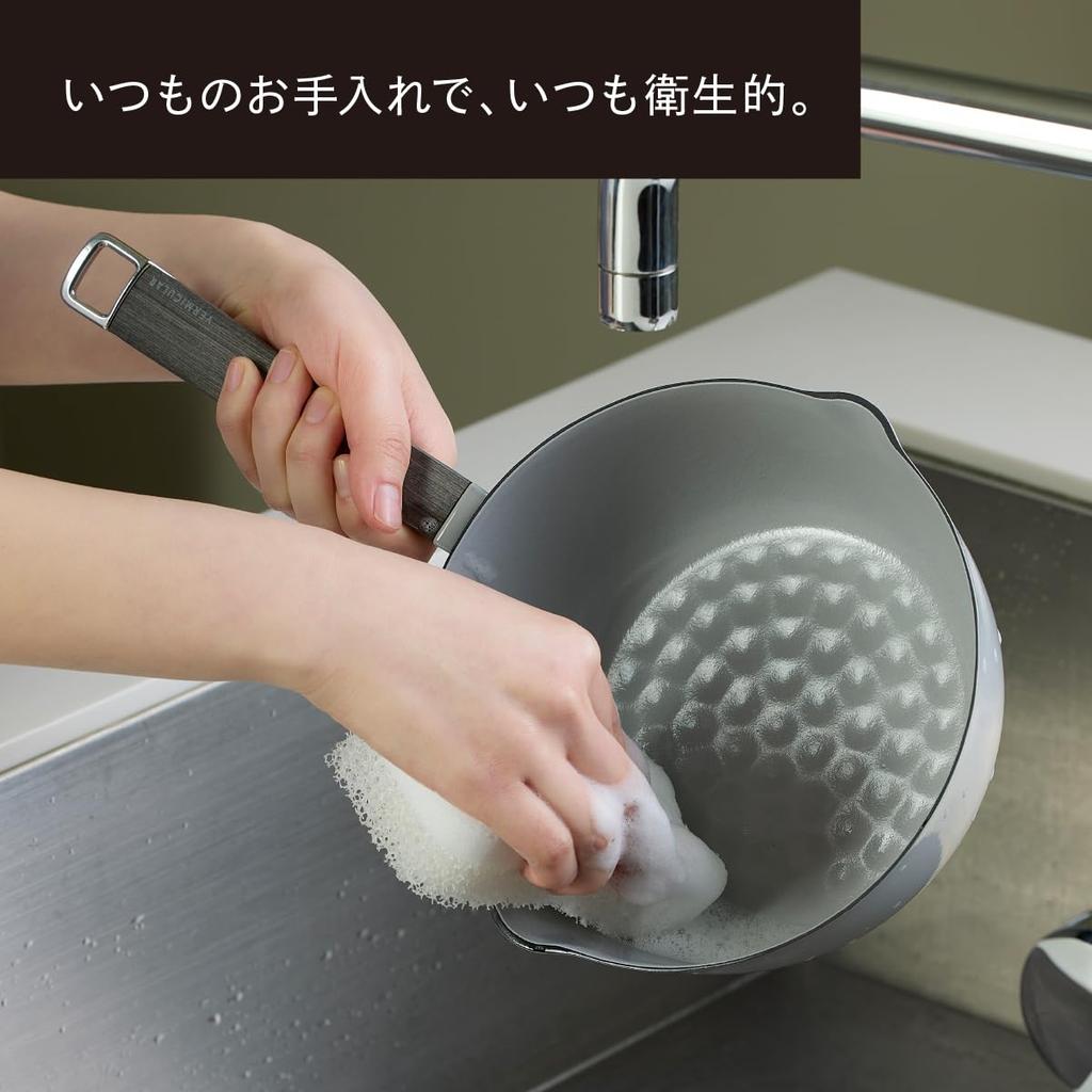 Vermicular Yukihira 16cm Matte Black Cast Iron Enamel Yukihira Saucepan for Japanese Simmered and Miso Includes Recipe Saucepan, Nabe, Single-Handed