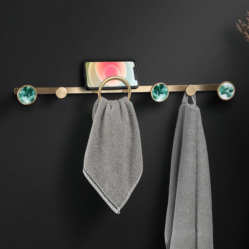 Green/White Brass Wall Mount Robe Hooks Bathroom Towel Hook Row Hook Door Key Bag Towel Hanger Rack Light Luxury Bedroom Hooks