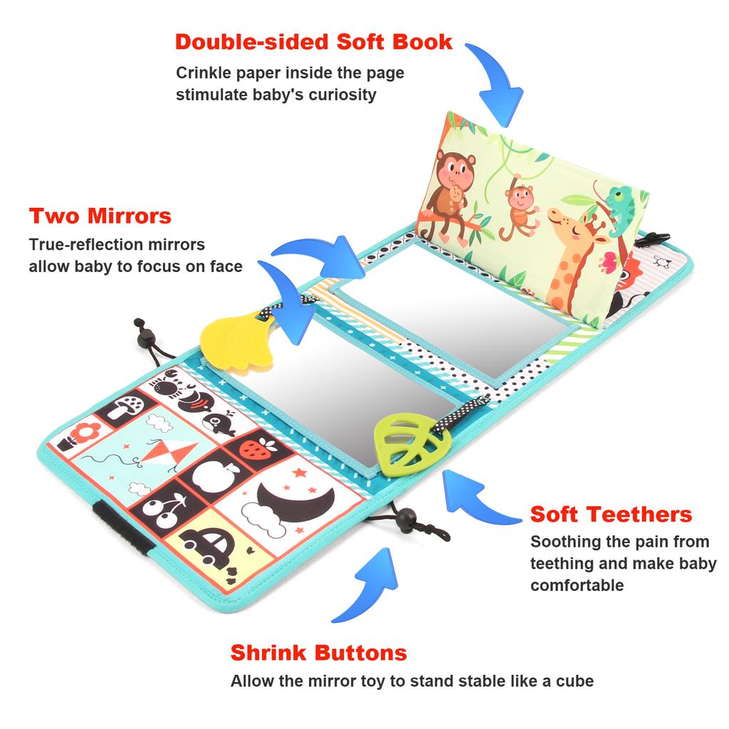 Детская тканевая книга с искажающим зеркалом, мягкая мультяшная, интерактивные сенсорные книги для родителей и детей, развивающие игрушки Монтессори для малышей