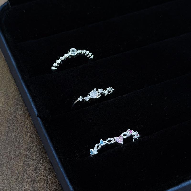 Exquisite And Small Girl Round Bead Chain Colored Zir*****Pen Ring Niche Design Stacked Ring