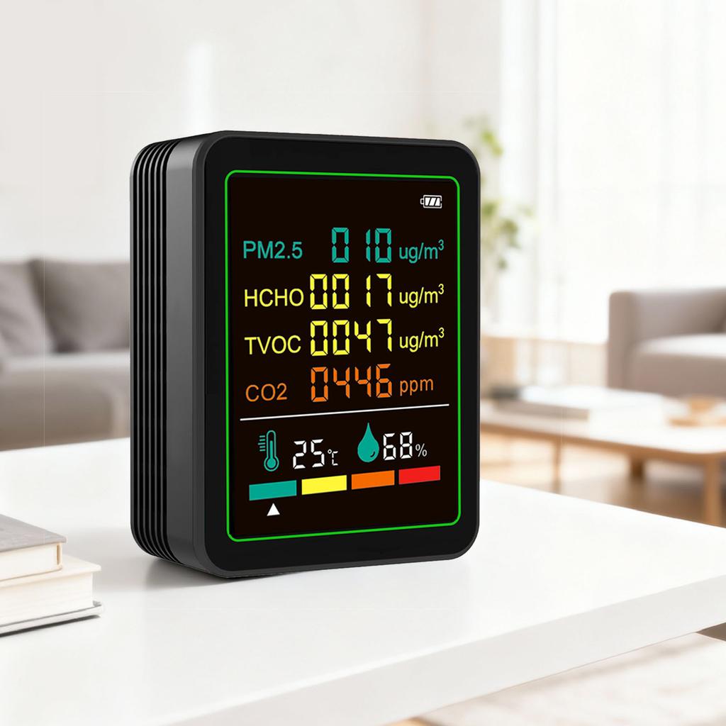 Измеритель качества воздуха 6 в 1 CO2 TVOC HCHO PM2.5 Температура Влажность Детектор Тестер Внутренний Портативный