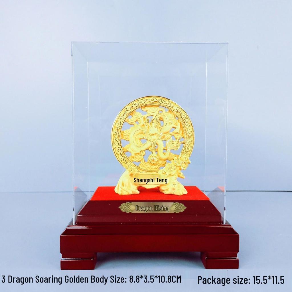 Флокированный золотой дракон - Знак зодиака на Год Дракона - Украшение, привлекающее богатство, и деловой подарок