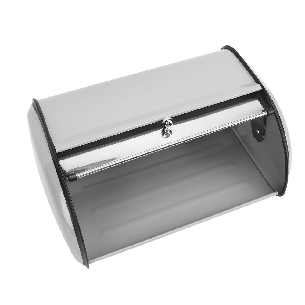 Stylish Stainless Steel Bread Storage Container Viewing Window Grey Roll Top Bread Box Metal Bread Bin Homemade Bread Storage