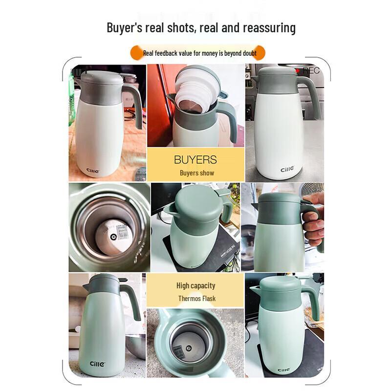 Cille 304 Stainless Steel Press-Type Insulated Thermos Pot 2.0L