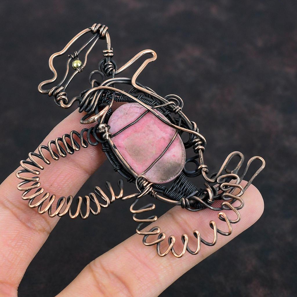 Подвеска из тулита, обмотанная медной проволокой, Подвеска с драгоценным камнем, Ювелирные изделия, Подвеска в виде кролика, Ювелирные изделия из медной проволоки, Ручная работа, Новая подвеска, Подарки на помолвку