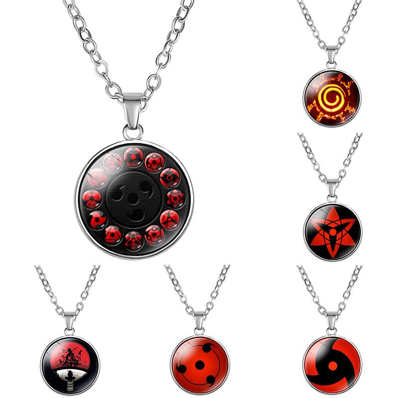 Косплей Мужская цепочка Аниме Время Драгоценный камень Черное ожерелье Шиппуден Шаринган Глаз Стеклянный круглый винтажный ювелирный Наруто Женский кулон аксессуары