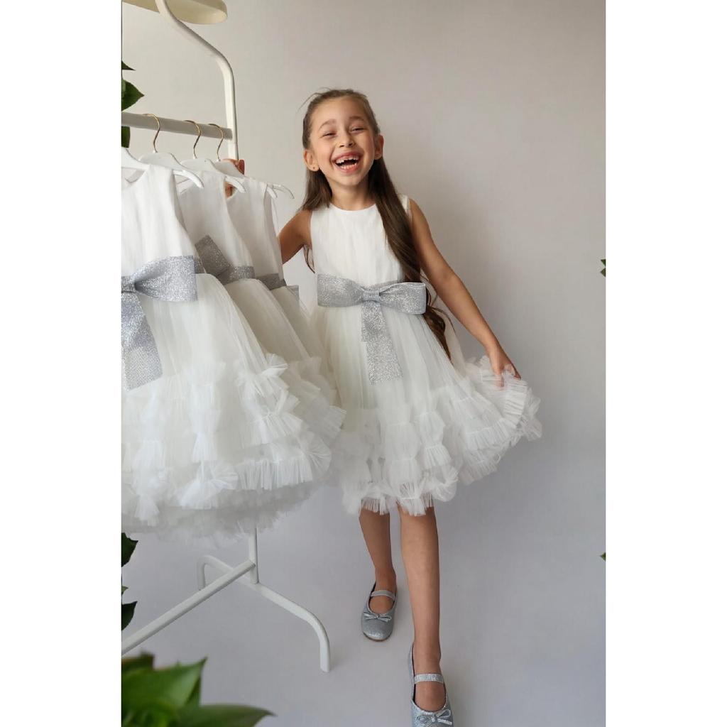 Белое вечернее платье специального дизайна для девочек на день рождения, свадьбу. Подробности см. Таблицу размеров в видео