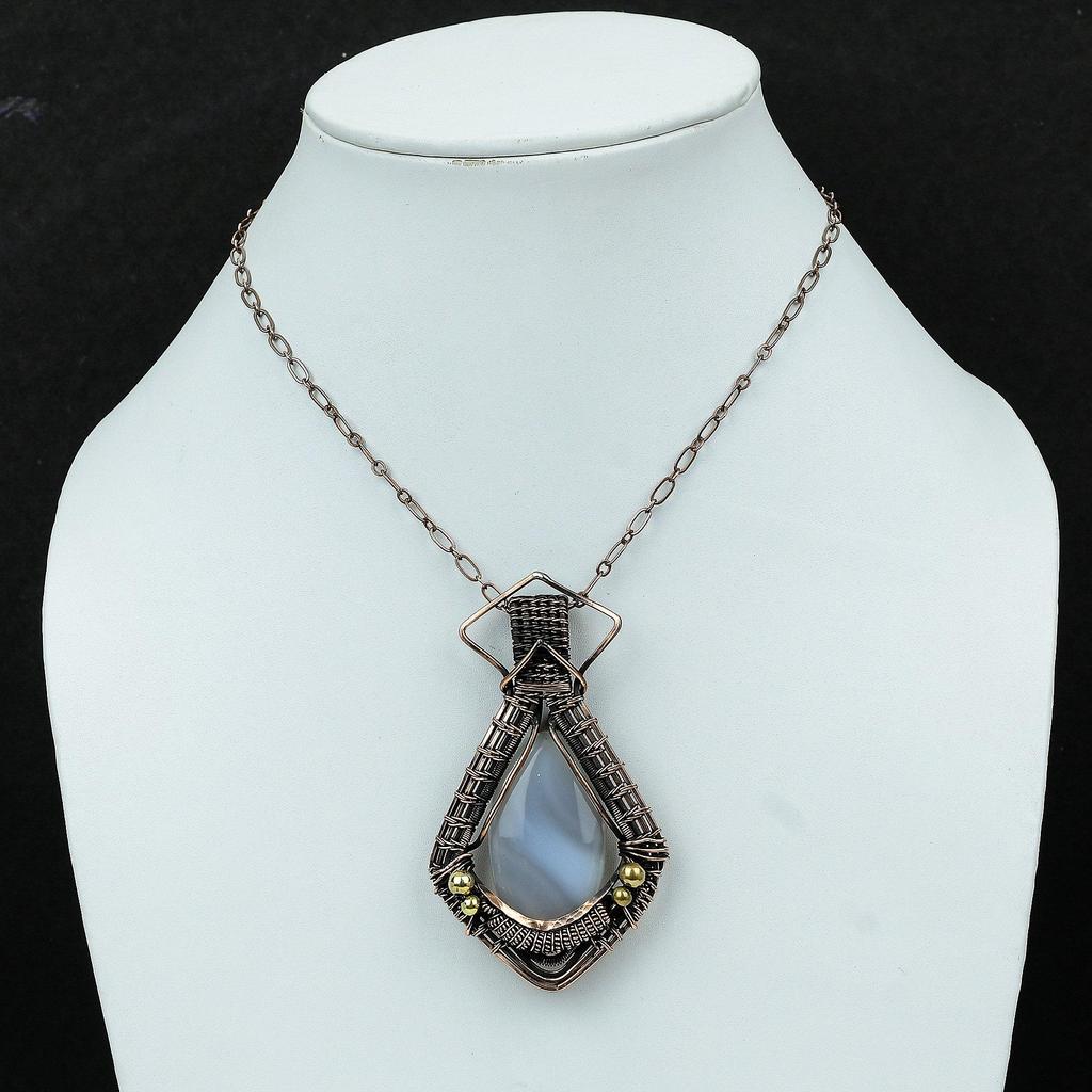 Агатовый кулон Кулон в медной проволоке Изящный кулон из драгоценных камней Ювелирные изделия ручной работы Дизайнерский кулон Медная проволока в обертке Ювелирные изделия Подарок для него