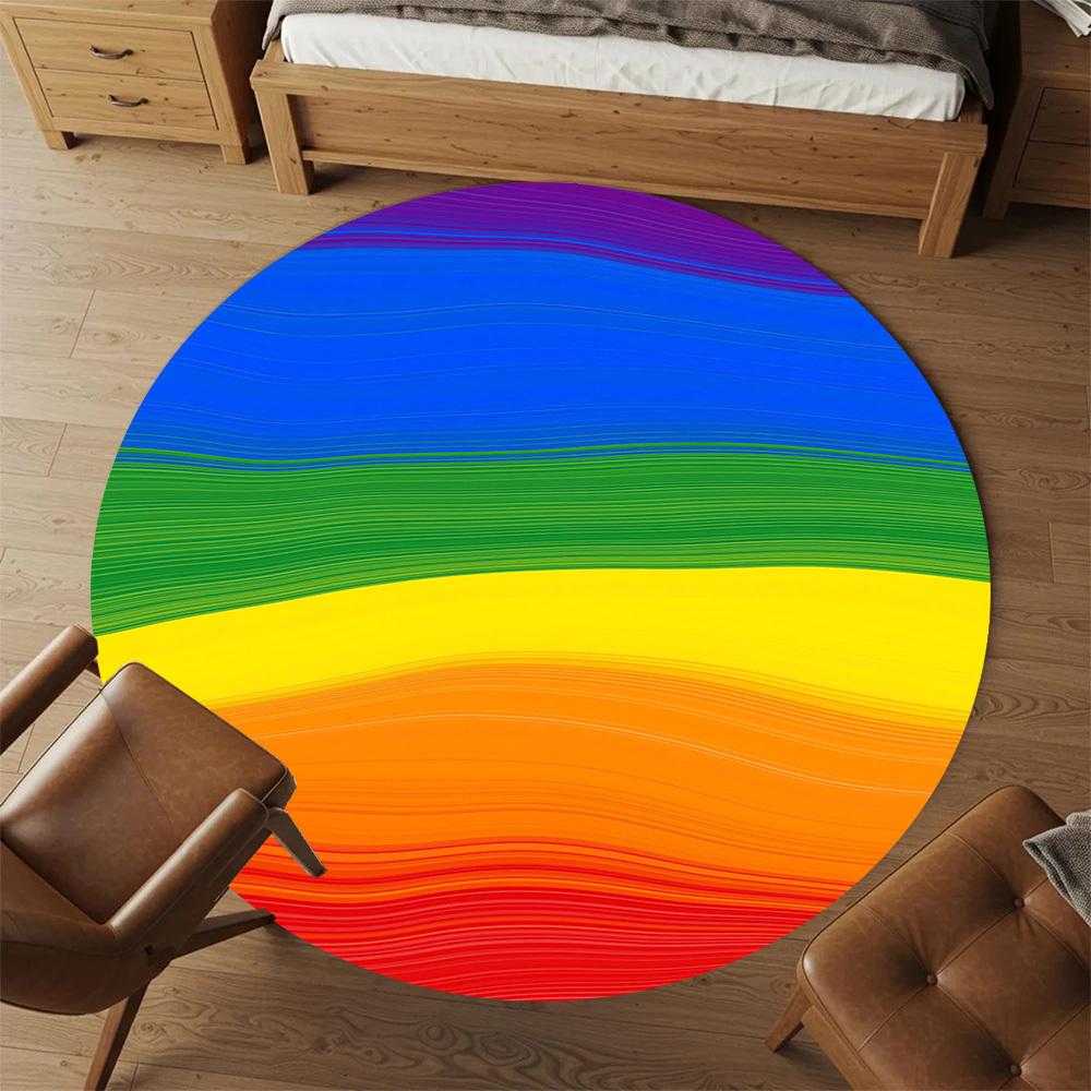 1pc rainbow circle Round Chair mat Area Rug - Non-Slip, Floor Mat for Office, Bedroom, and Indoor Decor -1002128