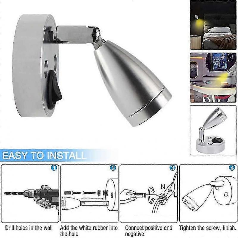 2 шт. 12 В светодиодный точечный светильник для чтения, 3 Вт, внутреннее освещение для автодома, фургона, прицепа, лодки, настенный светильник для прикроватной тумбочки, вращающийся на 180°, теплый свет 3000K