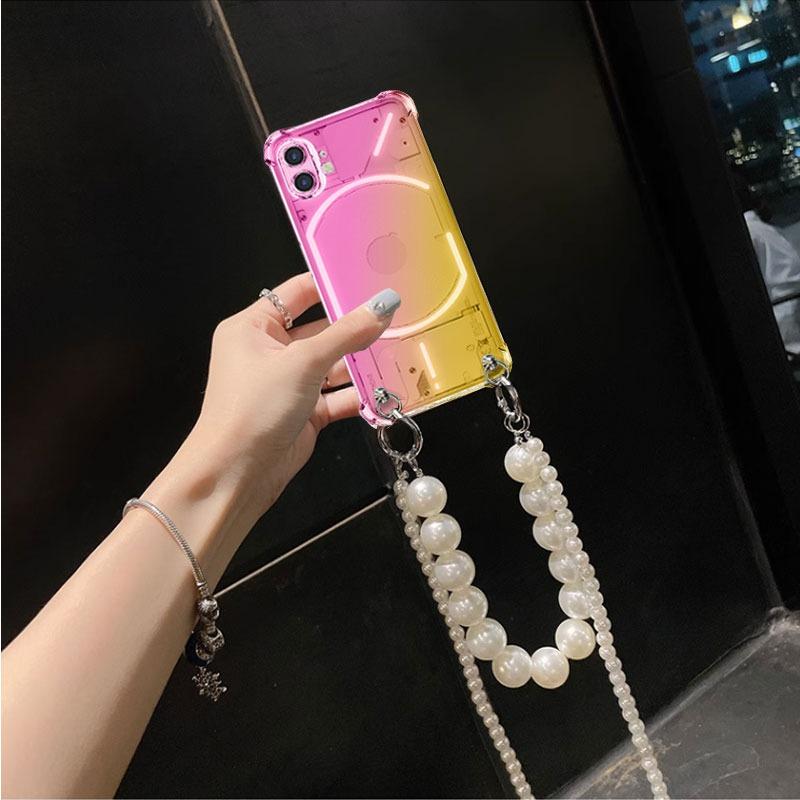 Чехол For Nothing Phone 2 1 Жемчужный браслет-цепочка Ремешок через плечо Чехол For Nothing Phone 2 Радужный градиент Противоударная мягкая силиконовая задняя крышка для телефона