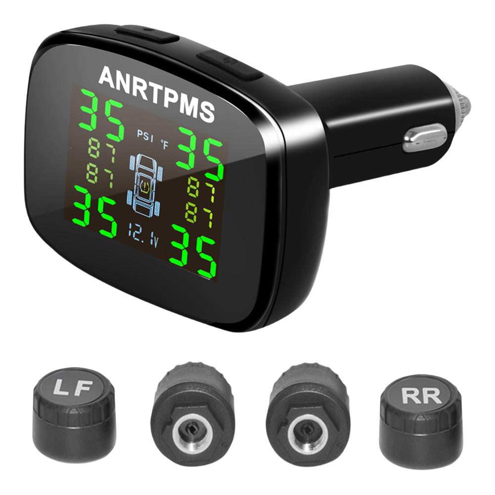 Прикуриватель Монитор температуры шин Универсальный TPMS с 4 датчиками USB Type-C TPMS Система контроля давления в шинах автомобиля с сигнализацией