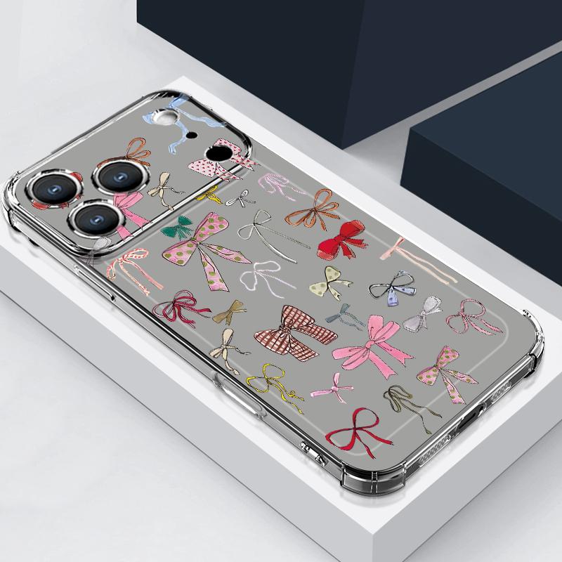 Чехол с узором из розовых бантиков для iPhone 17 Pro Max Coque iPhone 16 15 14 13 Pro Max 11 Ударопрочный Прозрачный Мягкий Силиконовый Чехол