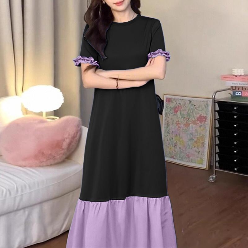 ZANZEA Женское повседневное летнее платье с коротким рукавом и круглым вырезом, с длинной юбкой и вставками