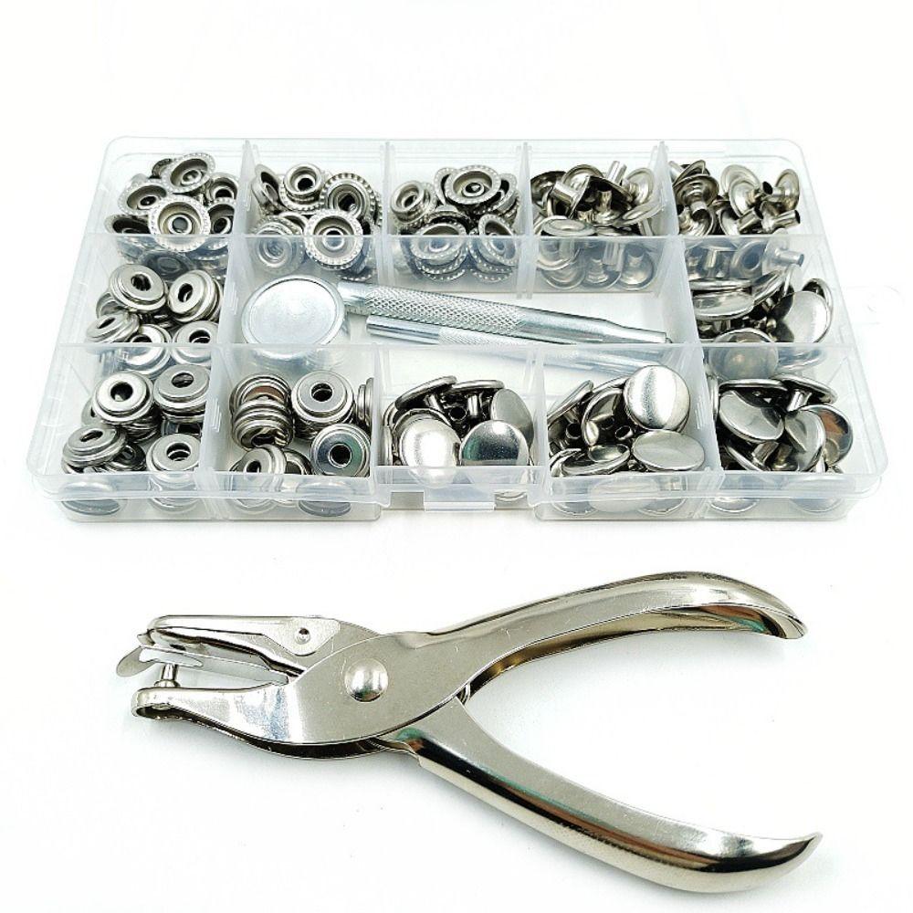 200Pcs Boxed Snaps Buttons Set Double Cap Leather Punch Pliers Durable Snap Fastener Kit DIY Craft